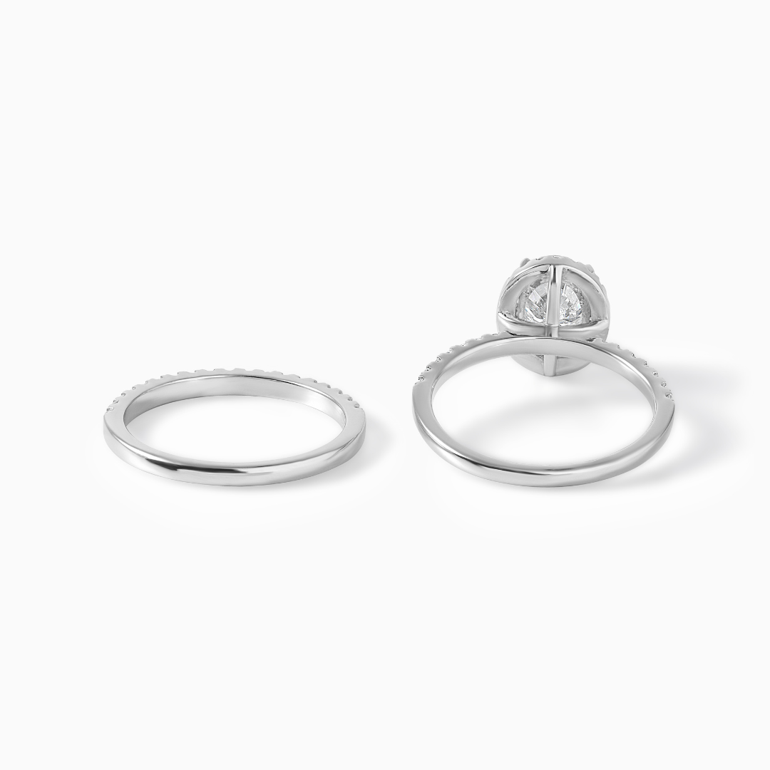Moissanite Engagement Ring Oval Cut Stone Halo Wedding Band Double Design Bridal Jewelry Anniversary Gift Proposal Idea Sterling Silver