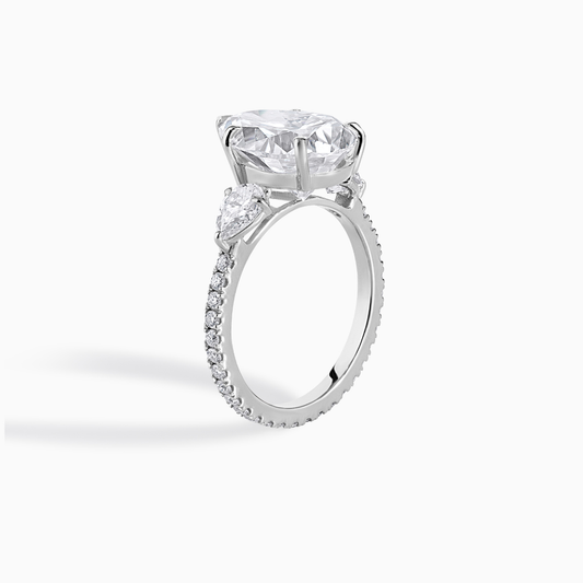 Three-Stone Pear Cut Moissanite Engagement Ring, Sterling Silver Bridal Set