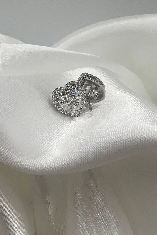 Halo Moissanite Earring | Heart Cut Moissanite Stude