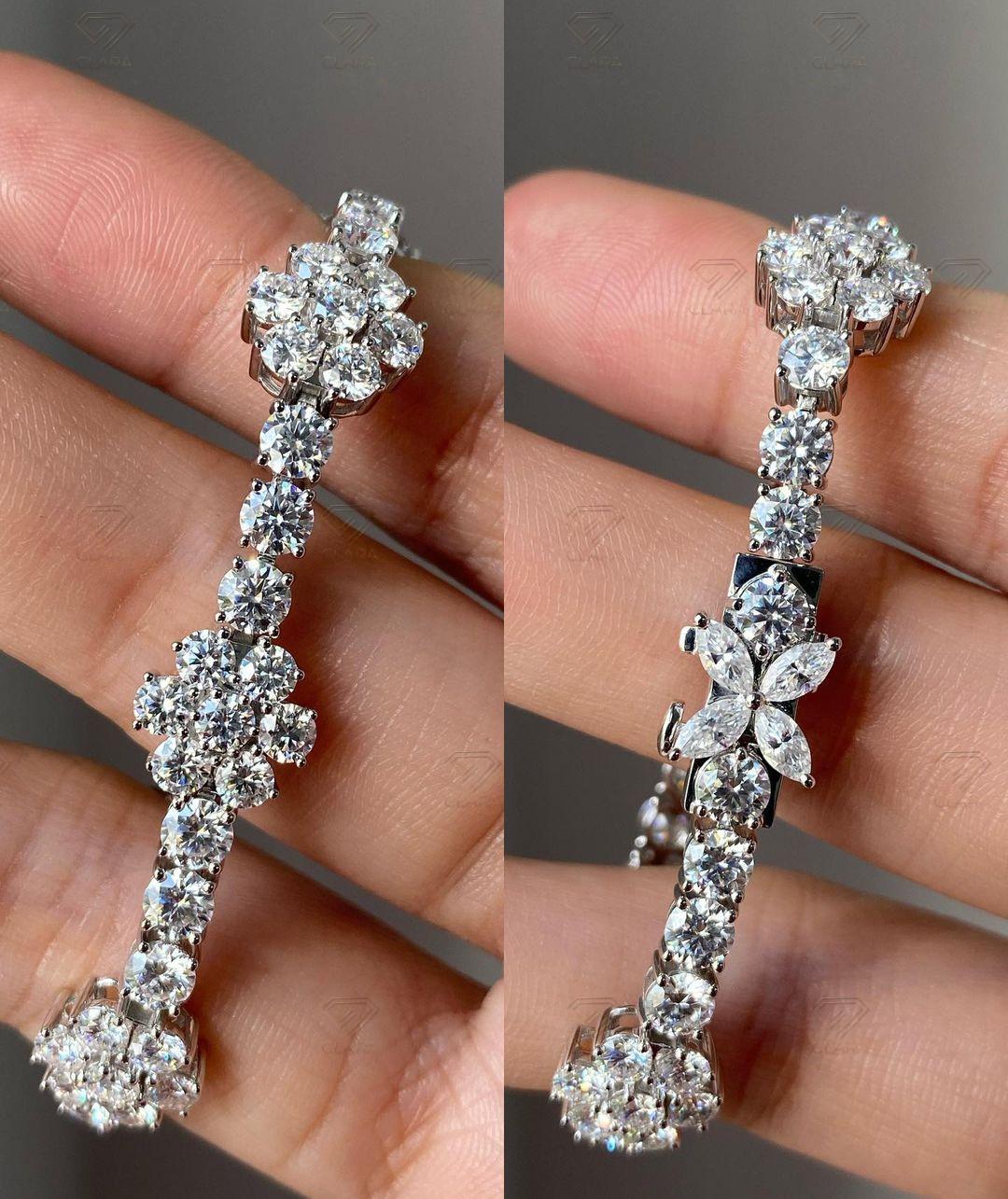 Moissanite Tennis Bracelet Diamond Alternative Luxury Jewelry Wedding Accessory Round Cut Elegant Piece Marquise Stone Gold Bridal Gift