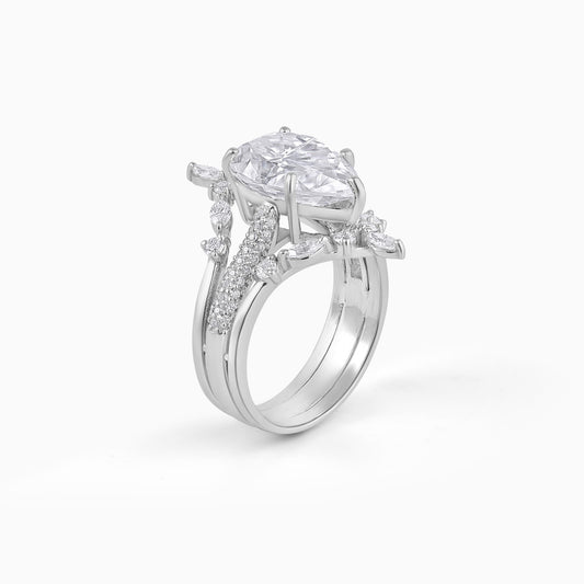 EOSJEWELS Magical Design - 5ct Pear w/Guard Moissanite 925 Sterling Silver