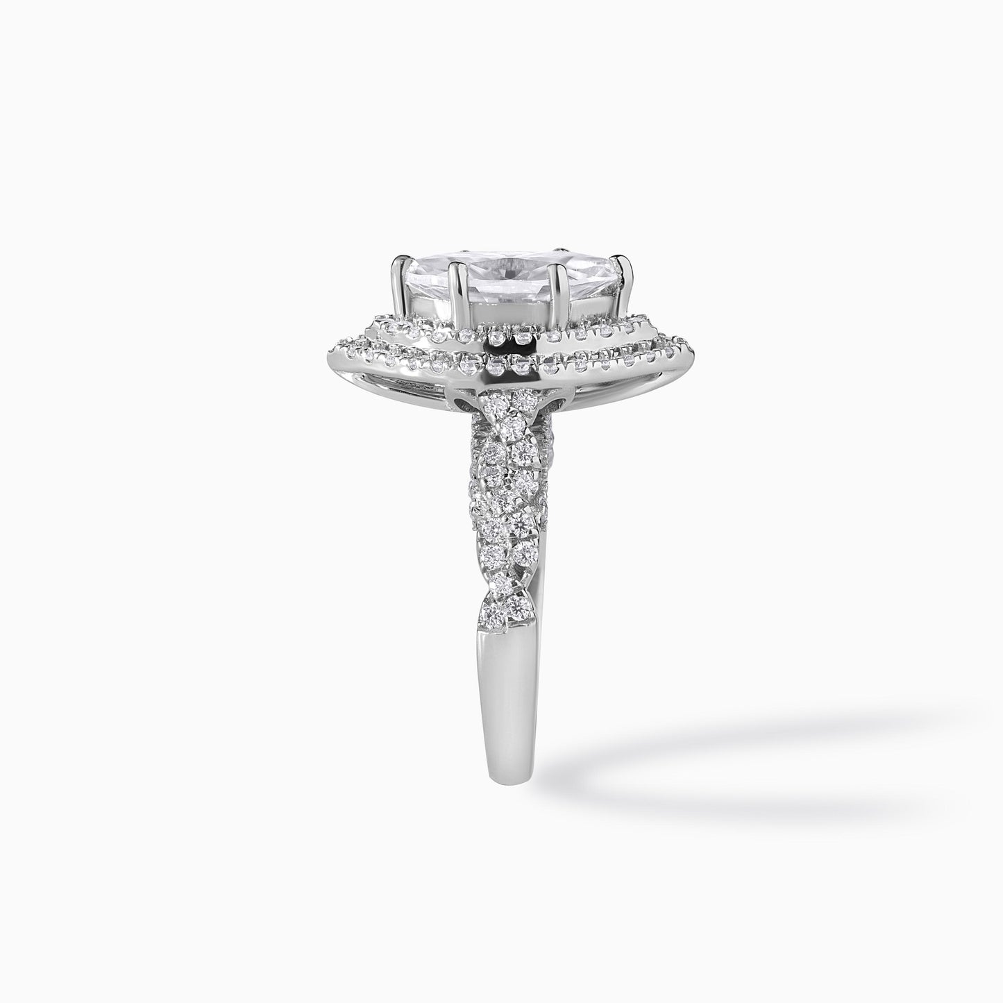 Marquise Moissanite Ring Sterling Silver Engagement Double Halo Ring