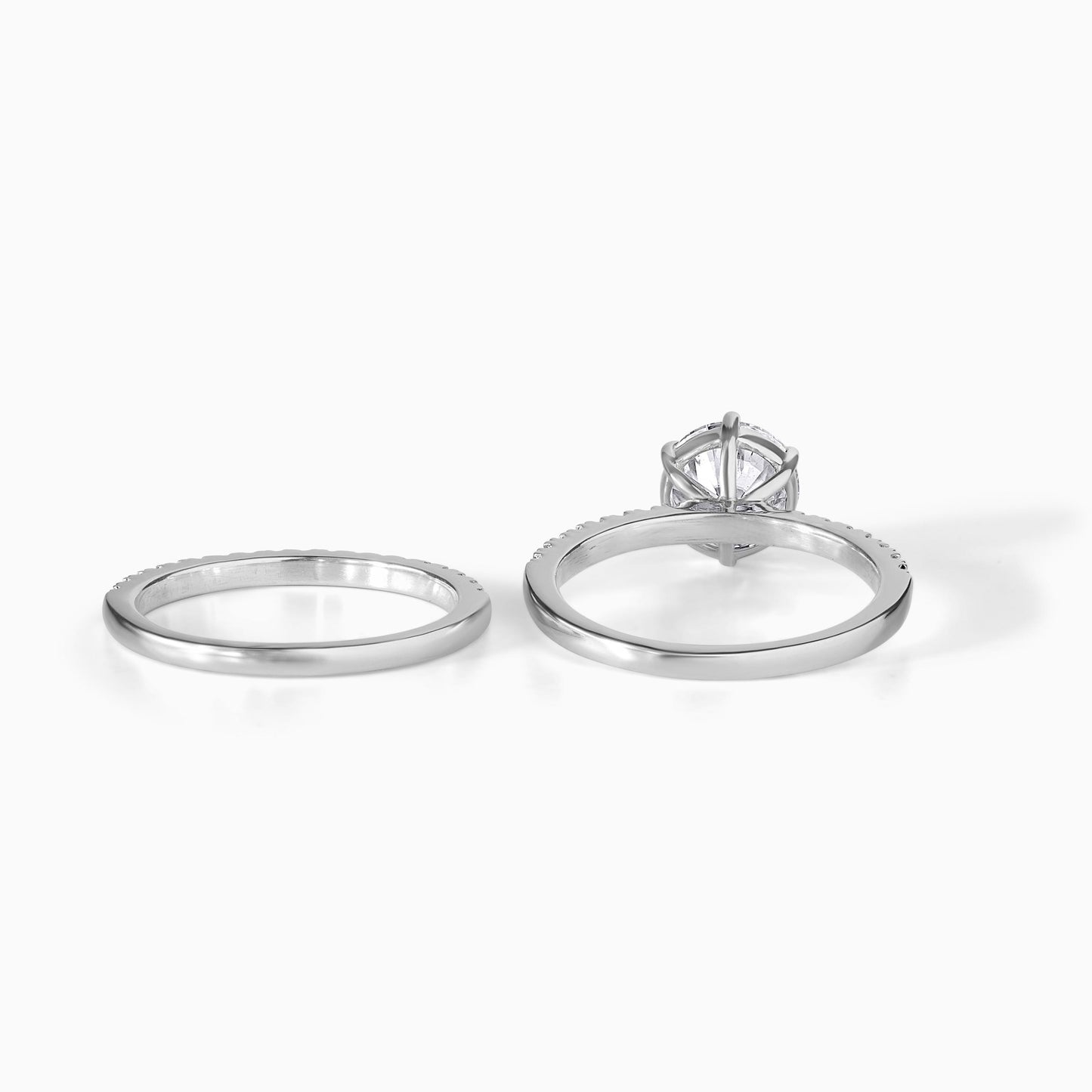 Moissanite Engagement Ring Sterling Silver Stone Round Cut Center Two Carat Diamond Alternative Ethical Option Six Prong Setting Pavé Bridal