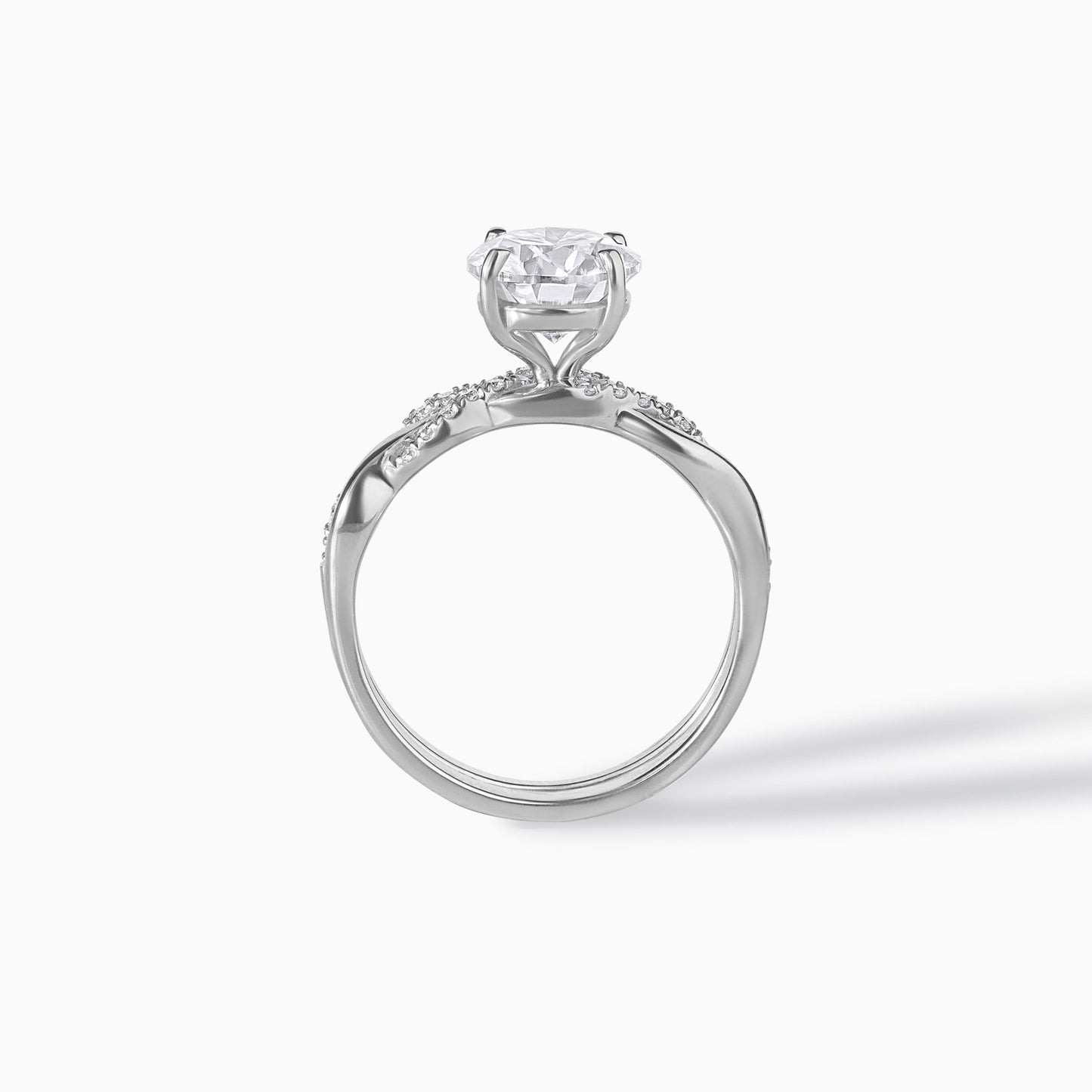 Moissanite Engagement Ring Bridal Set Wedding Band Pave Design Twisted Vine Style Jewelry Round Brilliant Cut Two Carat Silver Gold Rings