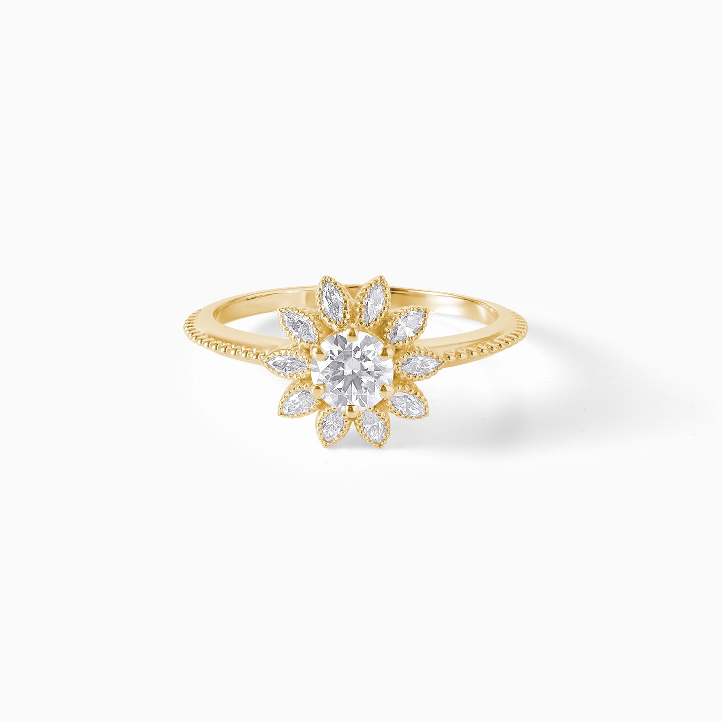 Floral Halo Engagement Ring 925 Sterling Silver Marquise Leaf Cluster Ring Vintage Style Promise Ring Nature Inspired Wedding Gift for Her