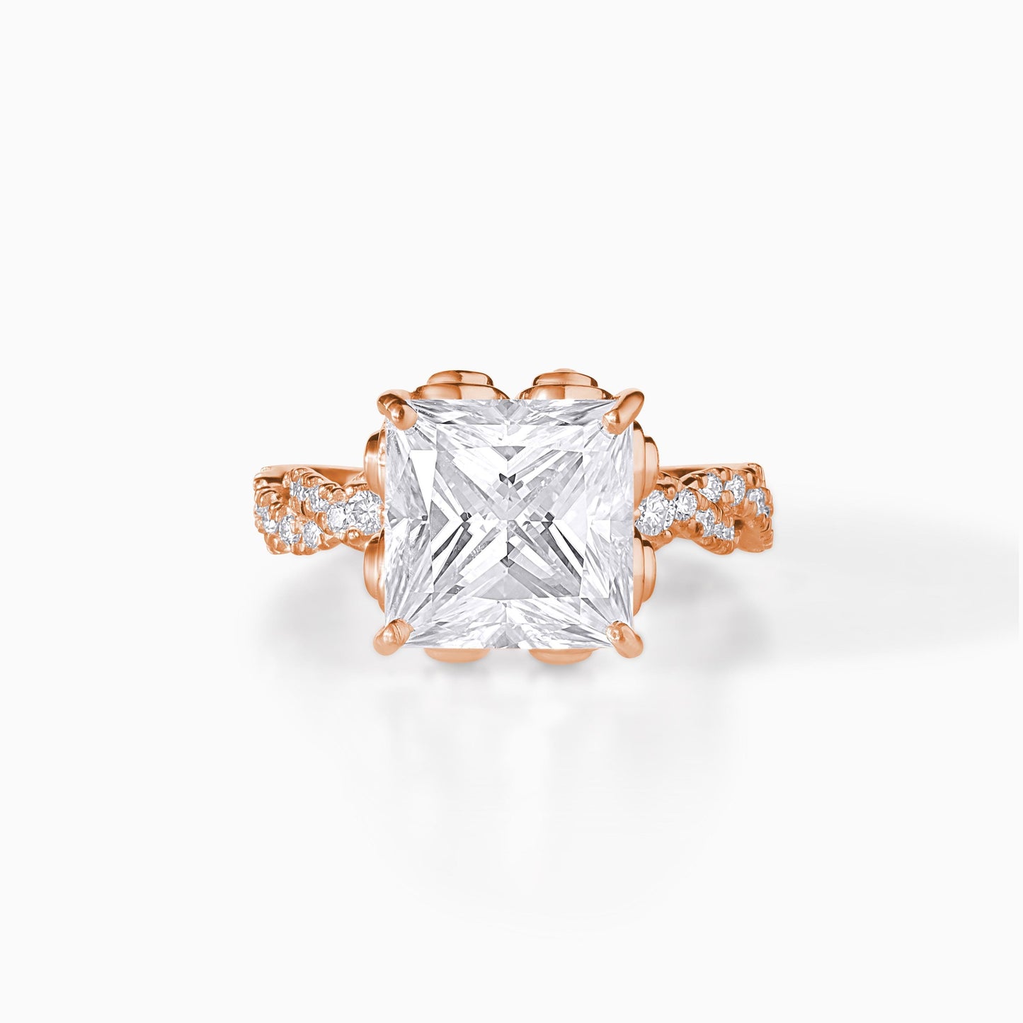 Moissanite Engagement Ring Princess Cut Three Carat Stone Infinity Band Twisted Vine Pave Design Bridal Jewelry Wedding Proposal Diamond
