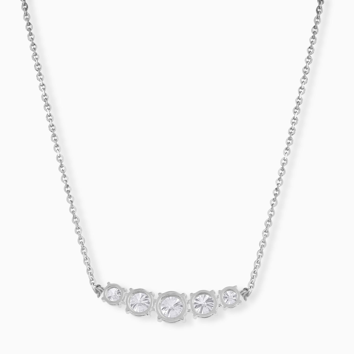 Sterling Silver Curved Bar Moissanite Necklace – Graduated Diamond Alternative Bridal Pendant