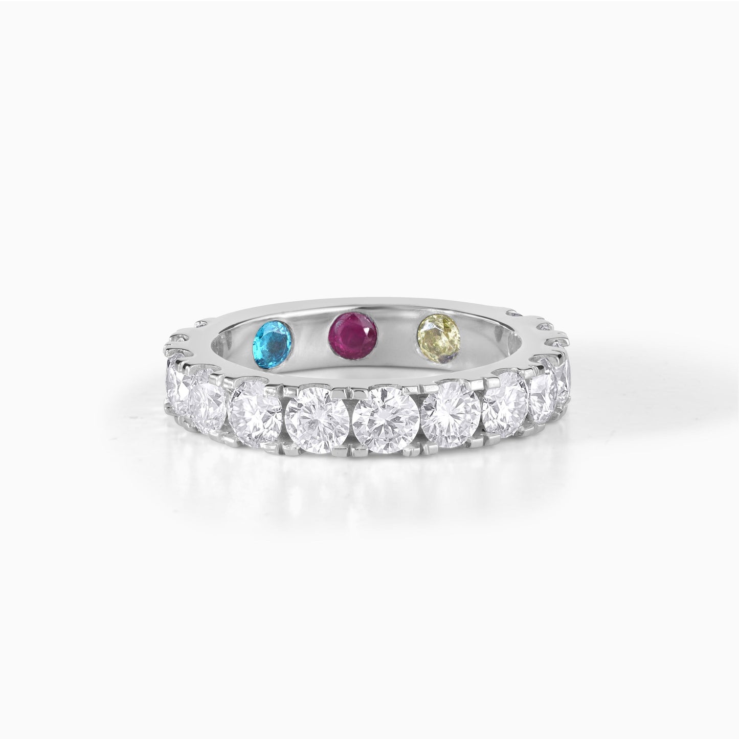 Rainbow Gemstone Eternity Band in Yellow Gold | Diamond Wedding Band | Colorful Birthstone Ring | Anniversary Stackable Ring for Her
