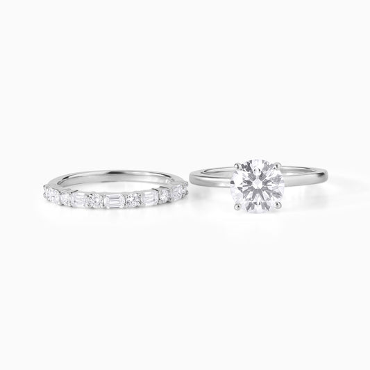 Oval Cut Moissanite Engagement Ring Set, Hidden Halo Solitaire Ring with Matching Diamond Band, Minimalist Bridal Set, Classic Elegant Ring