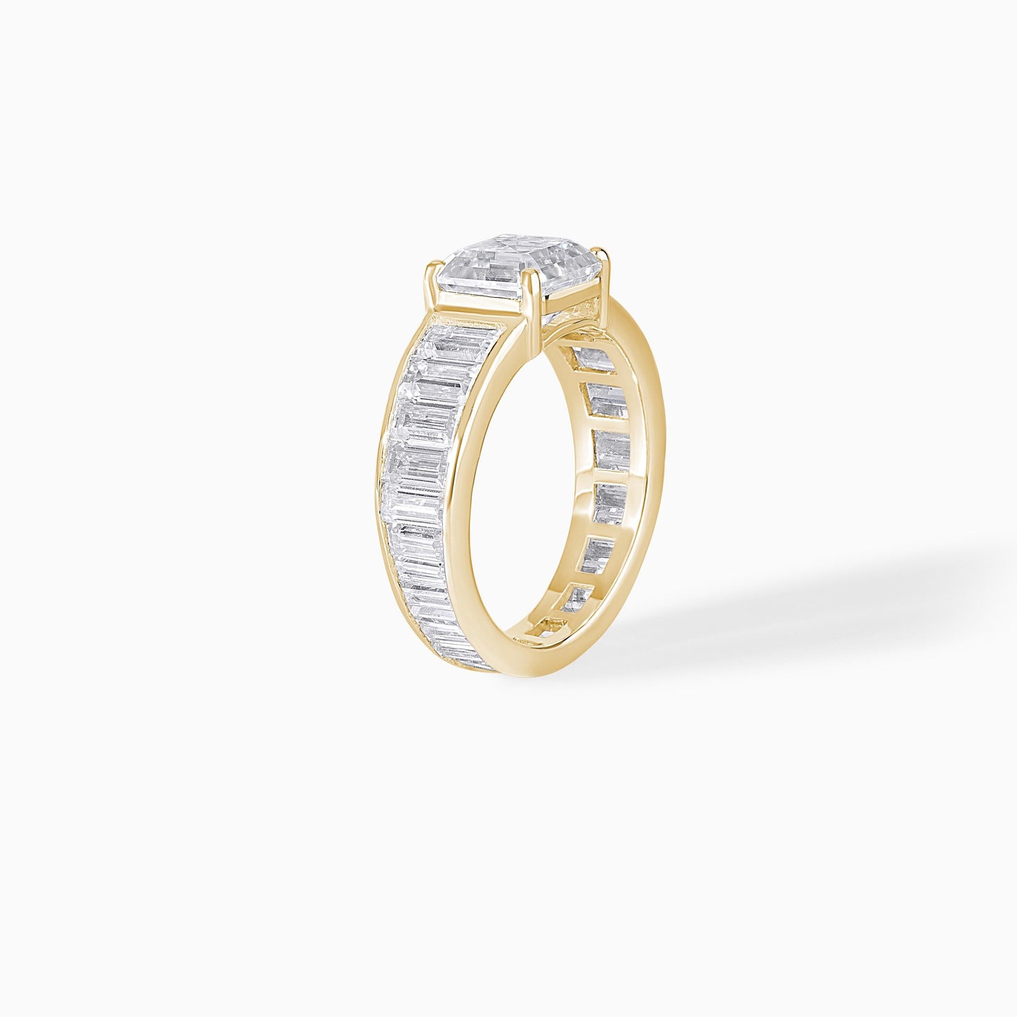 Sterling Silver Asscher Cut Moissanite Engagement Ring with Baguette Accents – Bridal Wedding Band