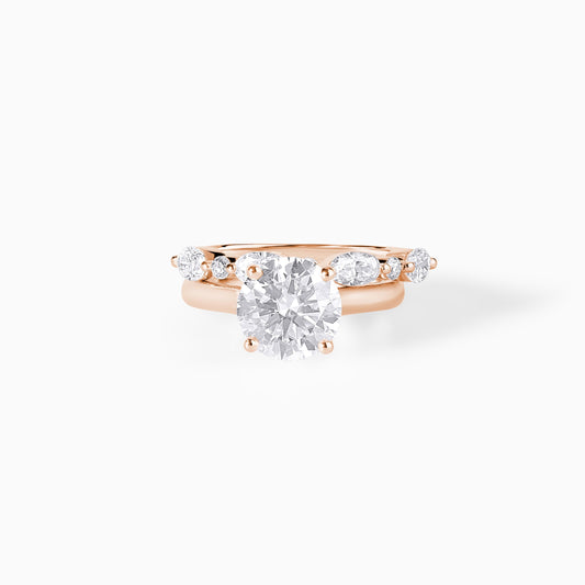 Round Cut Moissanite Engagement Ring Set | Yellow Gold Bridal Set | Dainty Wedding Band | Minimalist Stackable Ring | Promise Ring for Her