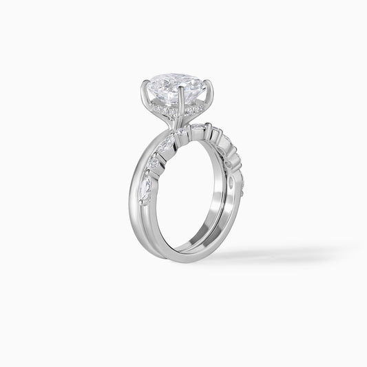 Oval Cut Moissanite Engagement Ring Set, Silver Bridal Set, Unique Twisted Vine Wedding Band, Minimalist Promise Ring, Bridal Jewellery