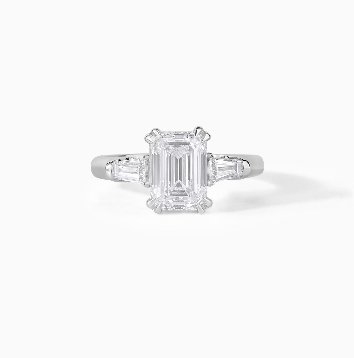Emerald Cut Diamond Engagement Ring, 3 Stone Ring, Tapered Baguette Side Stones, 925 Sterling Silver Solitaire, Minimalist Bridal Ring