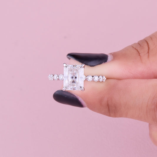 Radiant Cut Engagement Ring, Dainty Diamond Band, Minimalist Solitaire Ring, Modern Bridal Ring, Moissanite Promise Ring Gift
