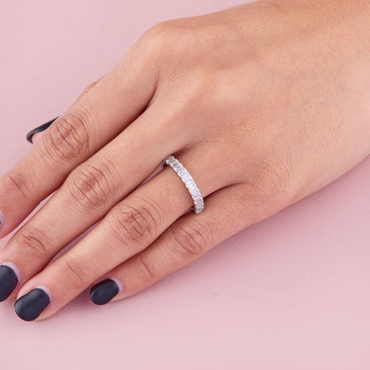 Emerald Cut Eternity Band, Full Eternity Ring, Baguette Diamond Band, Wedding Band for Women, Anniversary Gift, Minimalist Stackable Ring