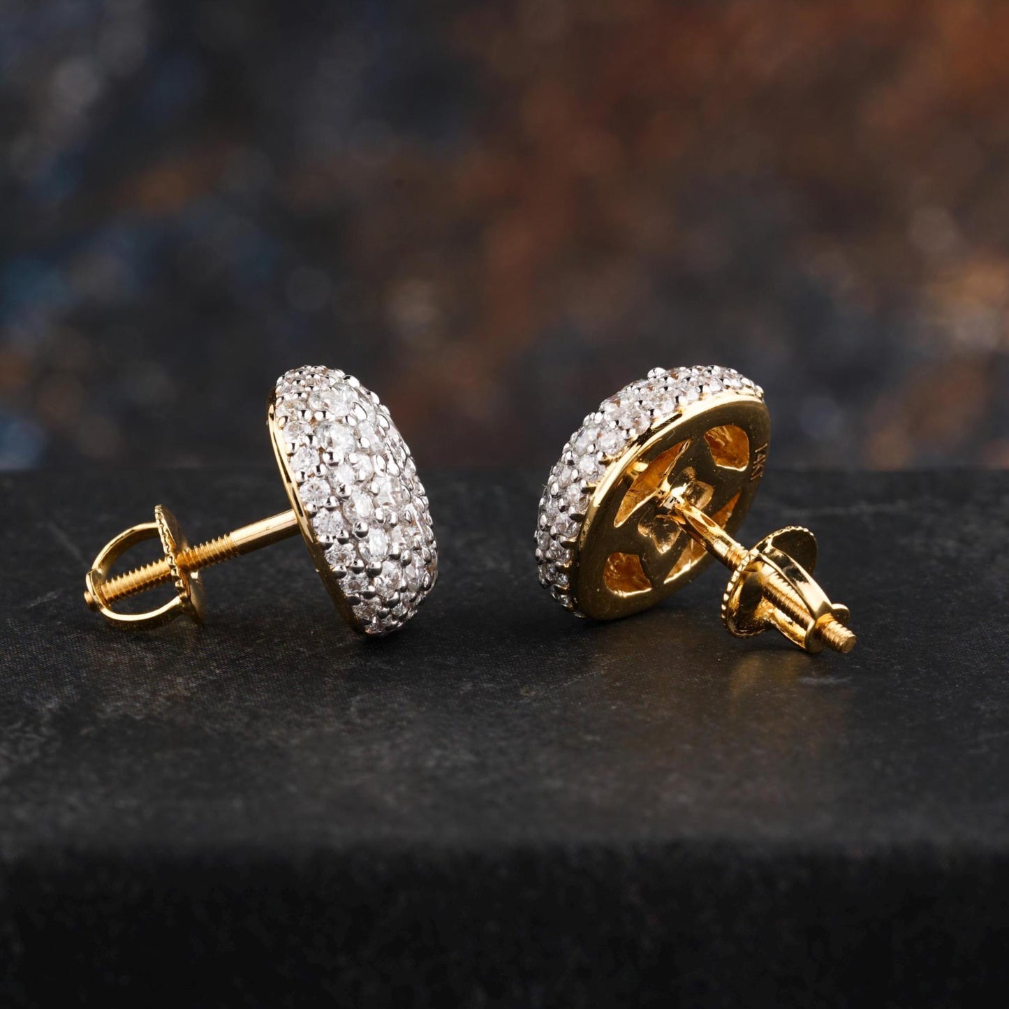 14K Yellow Gold Moissanite Stud Earring Screw Back