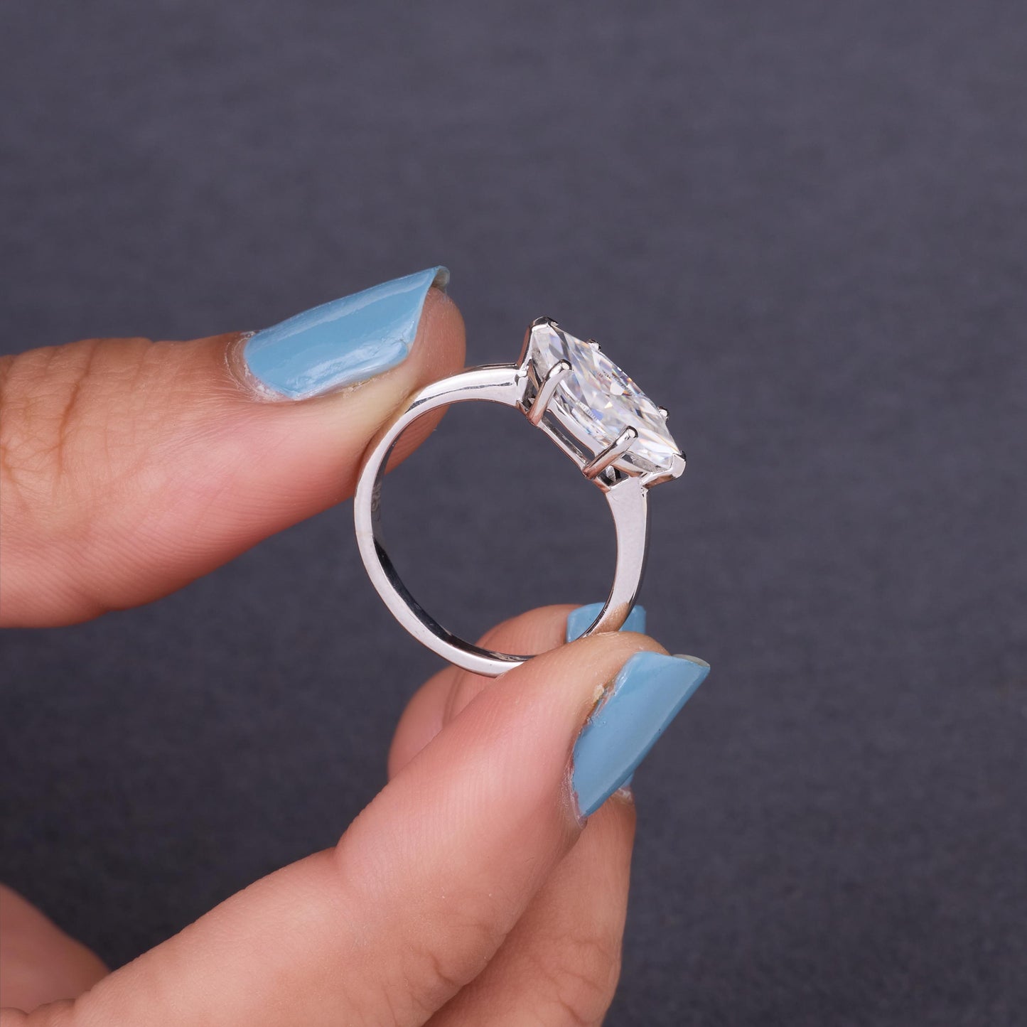 Marquise Cut Moissanite Engagement Ring, Minimalist Solitaire Ring, Dainty Promise Ring, Thin Band Ring, Elegant Bridal Jewelry Gift