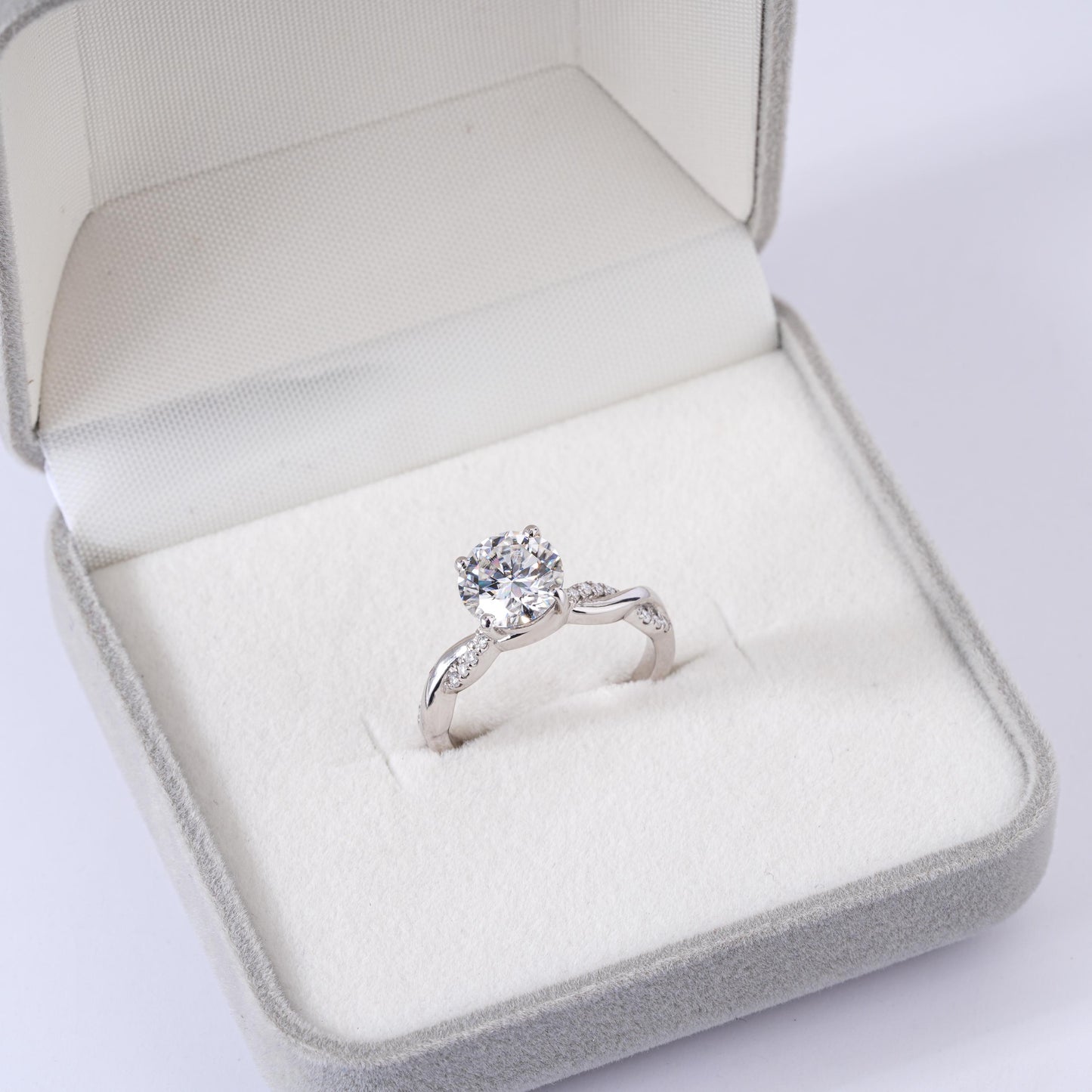 2 CT Round Brilliant Moissanite Engagement Ring | Twisted Vine Pave Daily Wear Ring