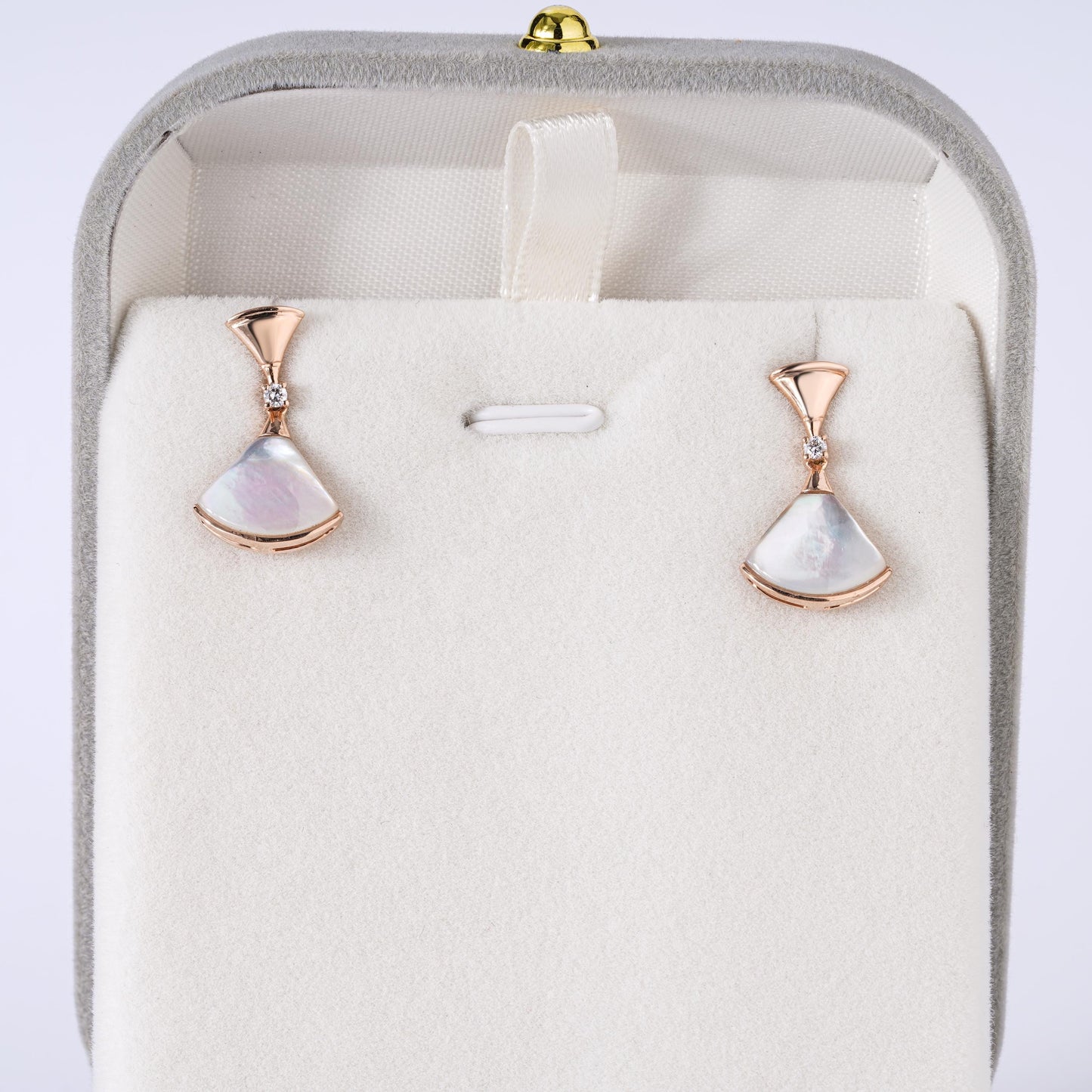 Fan Shaped Drop Earrings, White Shell Earrings, Rose Gold Dangle Earrings, Minimalist Statement Earrings, Elegant Jewelry for Her