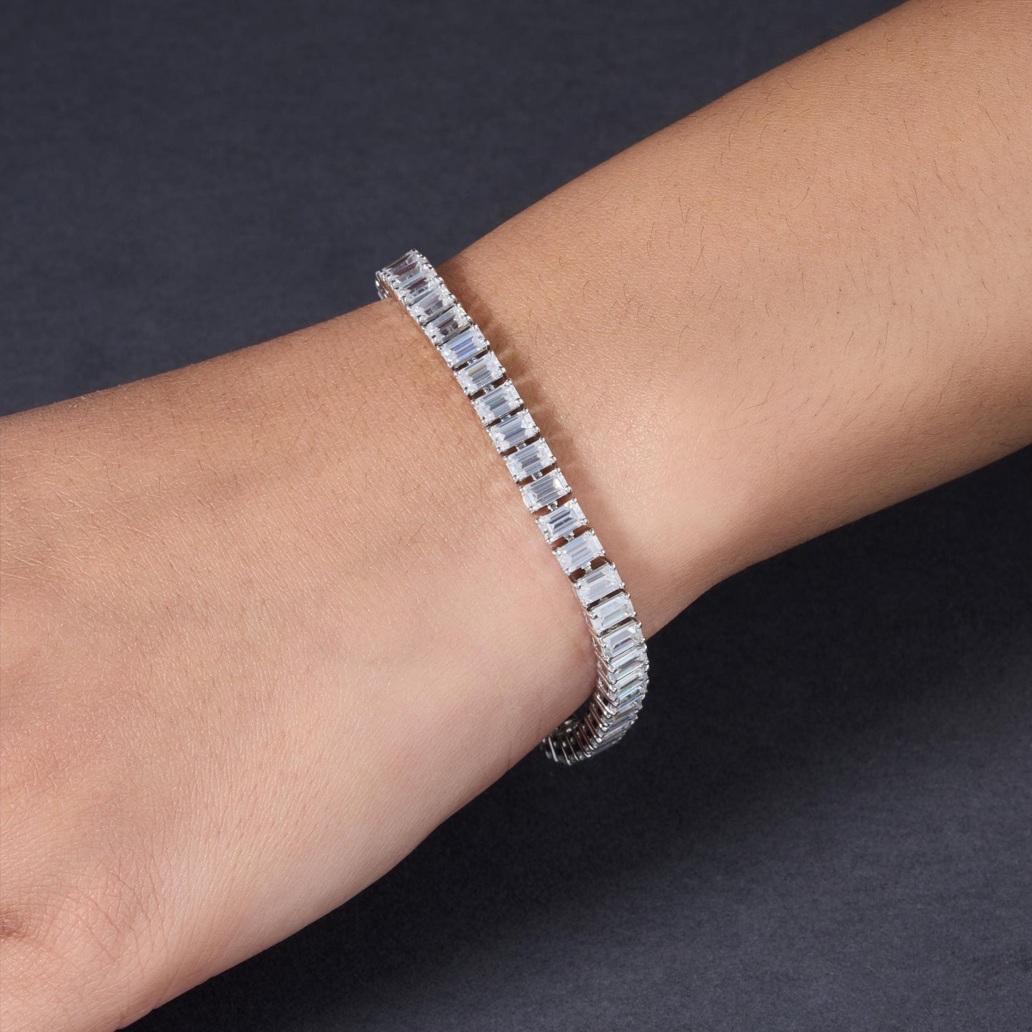 Emerald Cut Moissanite Tennis Bracelet | Sterling Silver Dainty Stacking Jewelry