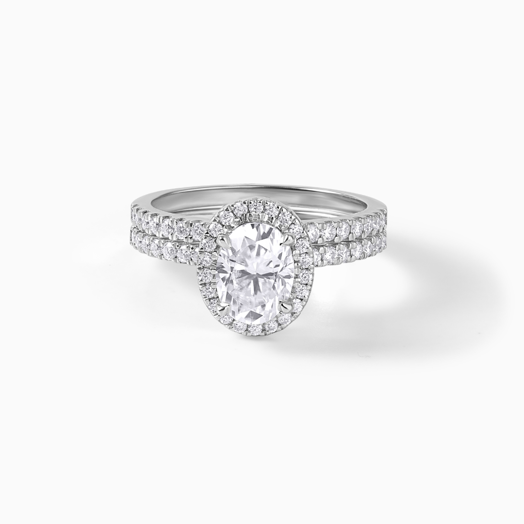 Moissanite Engagement Ring Oval Cut Stone Halo Wedding Band Double Design Bridal Jewelry Anniversary Gift Proposal Idea Sterling Silver