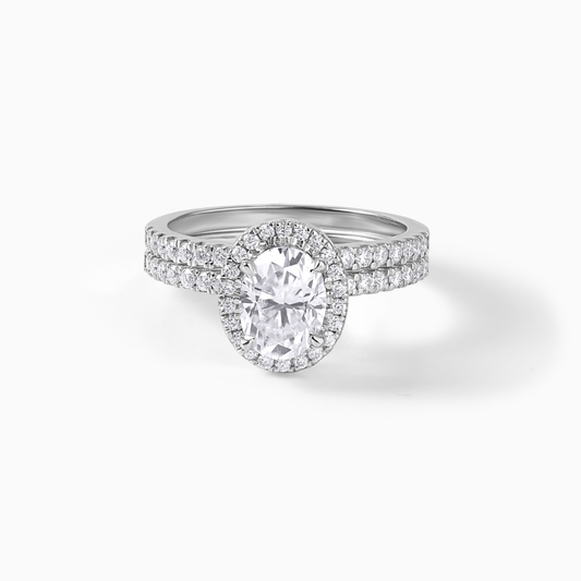 Moissanite Engagement Ring Oval Cut Stone Halo Wedding Band Double Design Bridal Jewelry Anniversary Gift Proposal Idea Sterling Silver