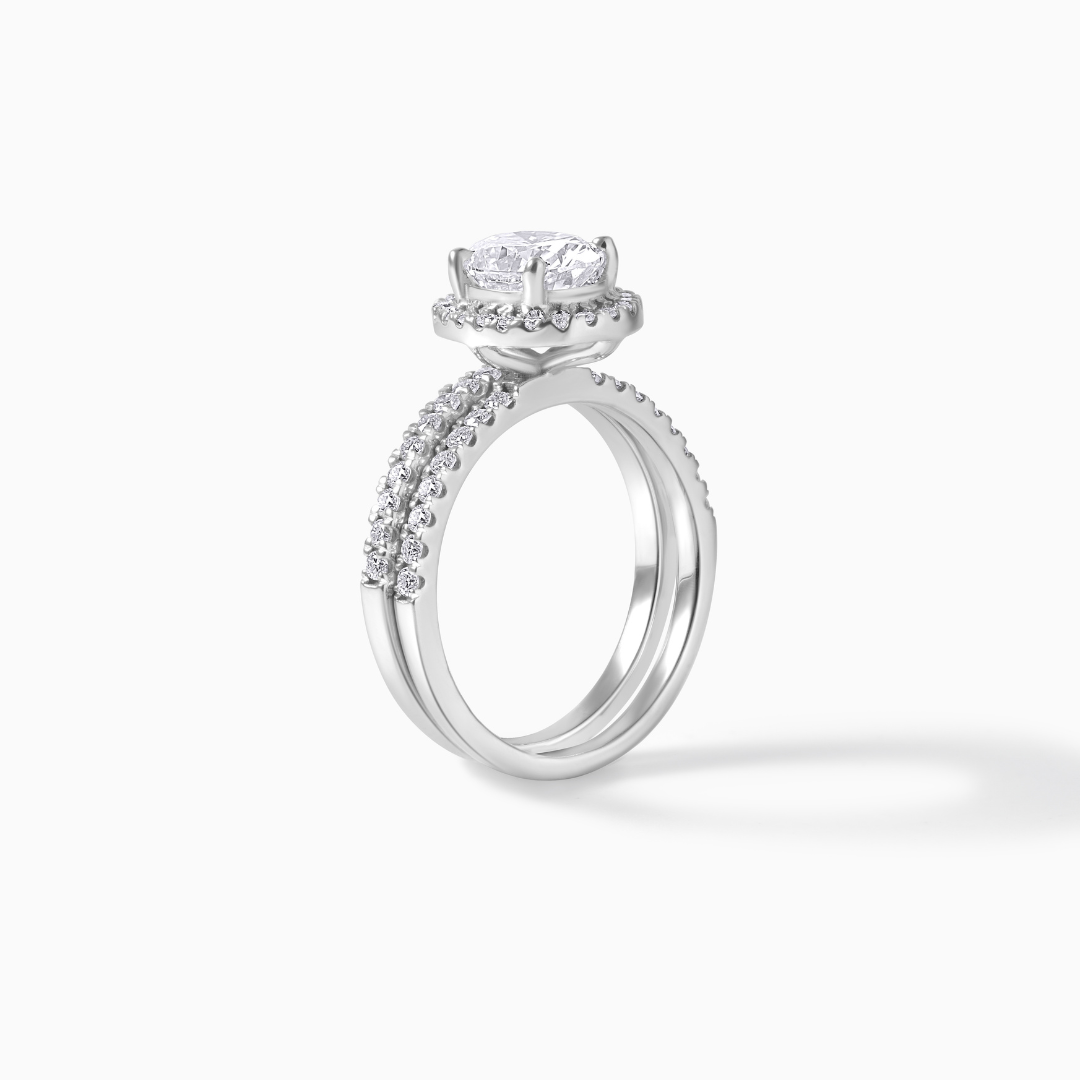 Moissanite Engagement Ring Oval Cut Stone Halo Wedding Band Double Design Bridal Jewelry Anniversary Gift Proposal Idea Sterling Silver