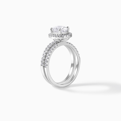 Moissanite Engagement Ring Oval Cut Stone Halo Wedding Band Double Design Bridal Jewelry Anniversary Gift Proposal Idea Sterling Silver