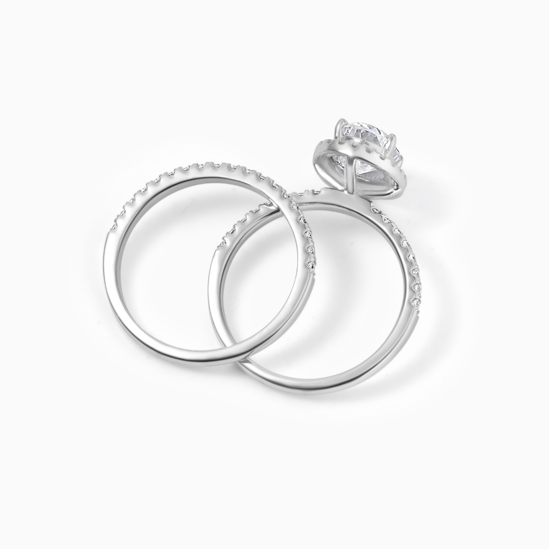 Moissanite Engagement Ring Oval Cut Stone Halo Wedding Band Double Design Bridal Jewelry Anniversary Gift Proposal Idea Sterling Silver
