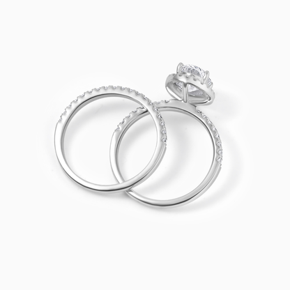 Moissanite Engagement Ring Oval Cut Stone Halo Wedding Band Double Design Bridal Jewelry Anniversary Gift Proposal Idea Sterling Silver