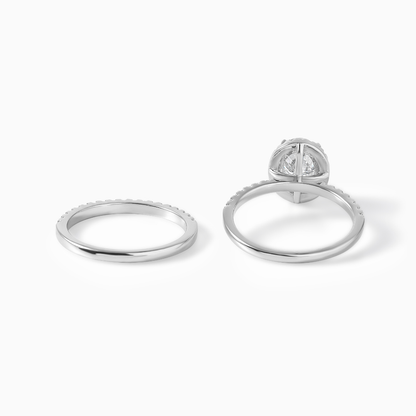 Moissanite Engagement Ring Oval Cut Stone Halo Wedding Band Double Design Bridal Jewelry Anniversary Gift Proposal Idea Sterling Silver