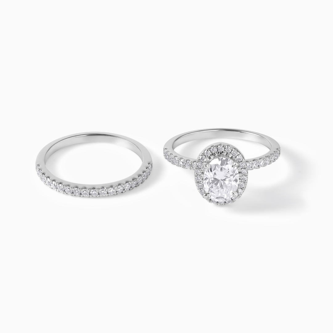 Moissanite Engagement Ring Oval Cut Stone Halo Wedding Band Double Design Bridal Jewelry Anniversary Gift Proposal Idea Sterling Silver