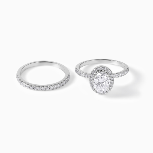 Moissanite Engagement Ring Oval Cut Stone Halo Wedding Band Double Design Bridal Jewelry Anniversary Gift Proposal Idea Sterling Silver