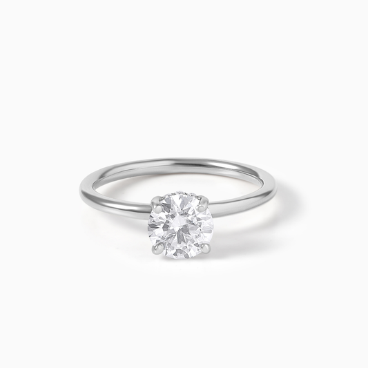 Moissanite Engagement Ring White Gold Four Prong Round Cut Center Stone Diamond Alternative Ethical Jewelry Sparkly Bridal Classic Design