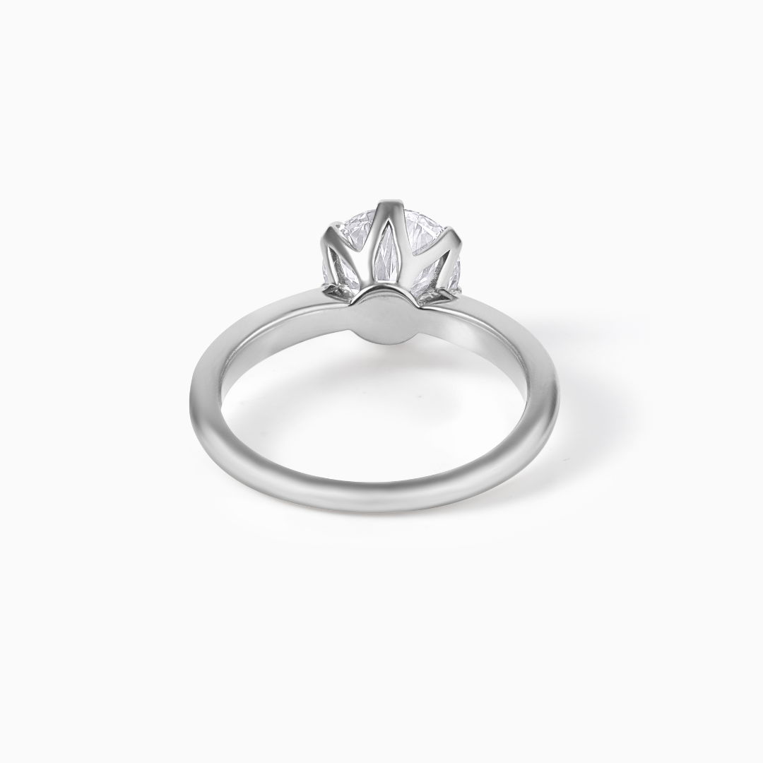 Moissanite Engagement Ring Sterling Silver Round Cut Center Stone Solitaire Six Prong Setting Design Bridal Jewelry Diamond Alternative