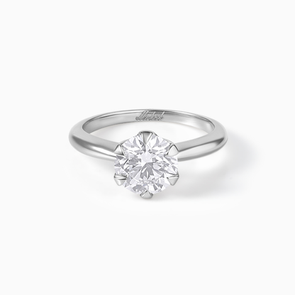 Moissanite Engagement Ring Sterling Silver Round Cut Center Stone Solitaire Six Prong Setting Design Bridal Jewelry Diamond Alternative