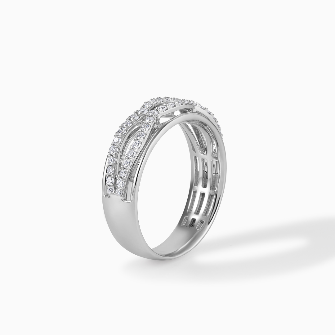 Moissanite Criss-Cross Wedding Band: Wavy Infinity Statement Ring