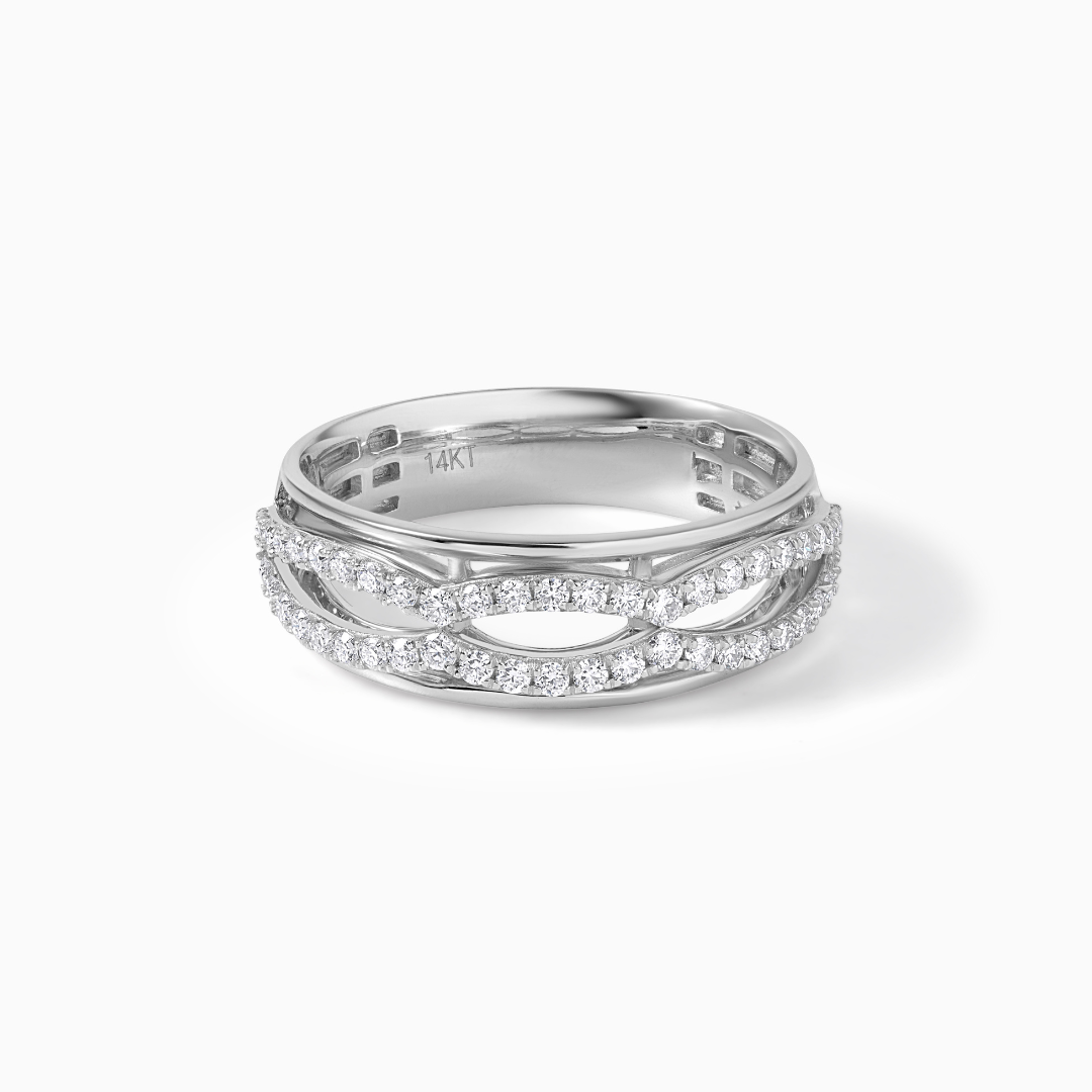 Moissanite Criss-Cross Wedding Band: Wavy Infinity Statement Ring