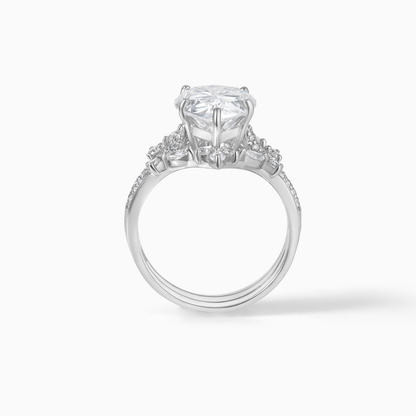 Pear Cut Moissanite Engagement Ring Sterling Silver Starburst Halo Bridal Jewelry