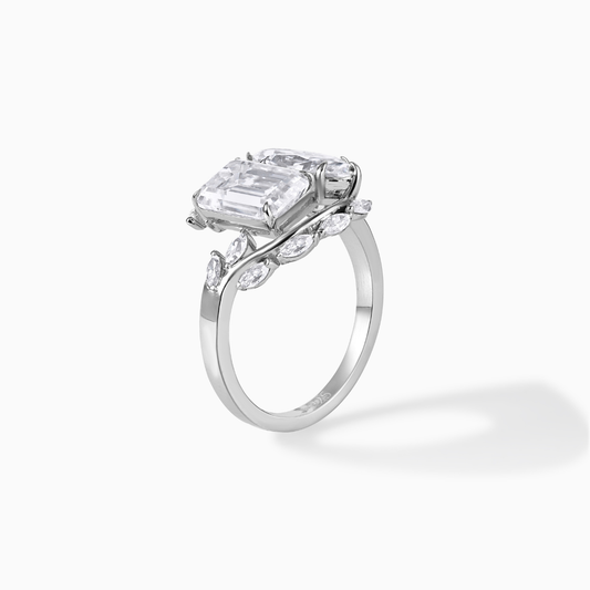 Silver Moissanite Ring Two Stone Engagement Toi Moi Emerald Cut Marquise Diamond Alternative Jewelry Wedding Band Sterling Statement
