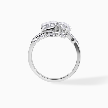 Silver Moissanite Ring Two Stone Engagement Toi Moi Emerald Cut Marquise Diamond Alternative Jewelry Wedding Band Sterling Statement