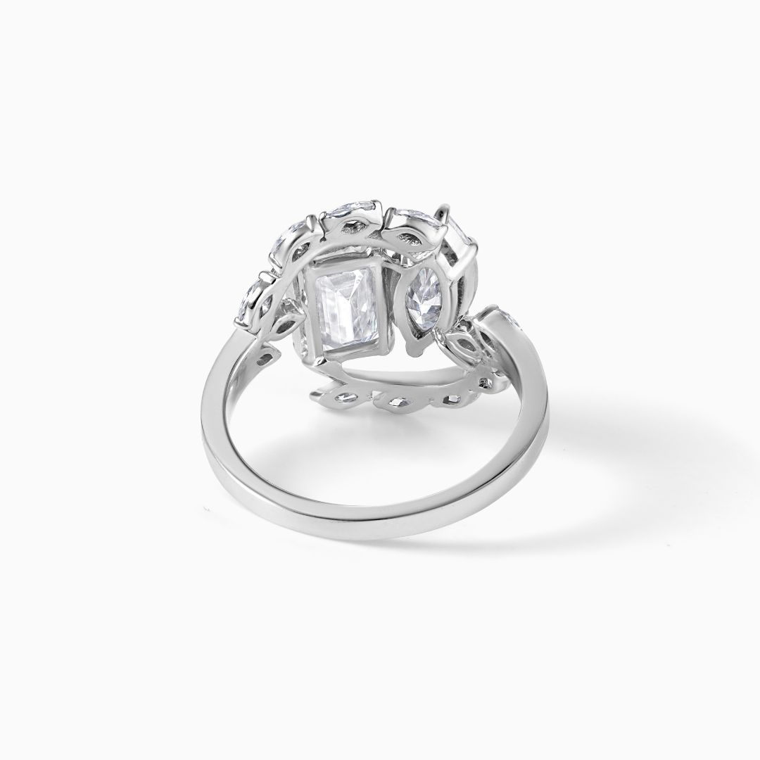 Silver Moissanite Ring Two Stone Engagement Toi Moi Emerald Cut Marquise Diamond Alternative Jewelry Wedding Band Sterling Statement
