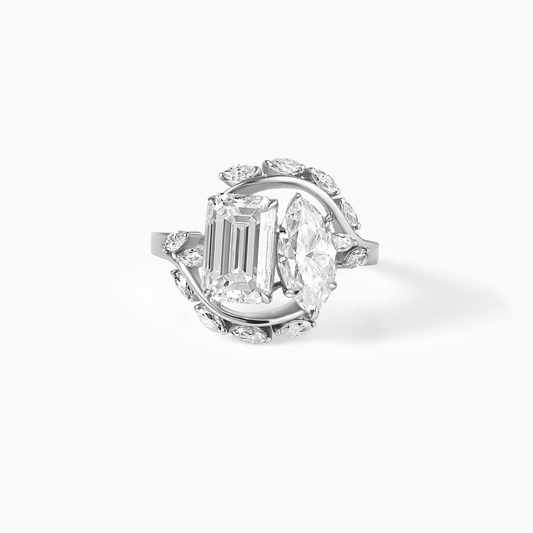 Silver Moissanite Ring Two Stone Engagement Toi Moi Emerald Cut Marquise Diamond Alternative Jewelry Wedding Band Sterling Statement