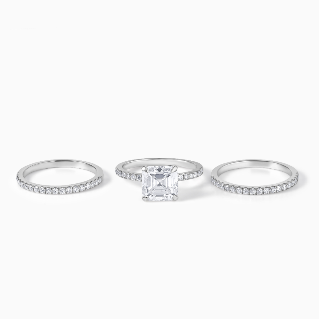 Asscher Moissanite Ring Silver Engagement Band Wedding Jewelry Bridal Accessory Elegant Statement Piece Square Cut Diamond Alternative Lab
