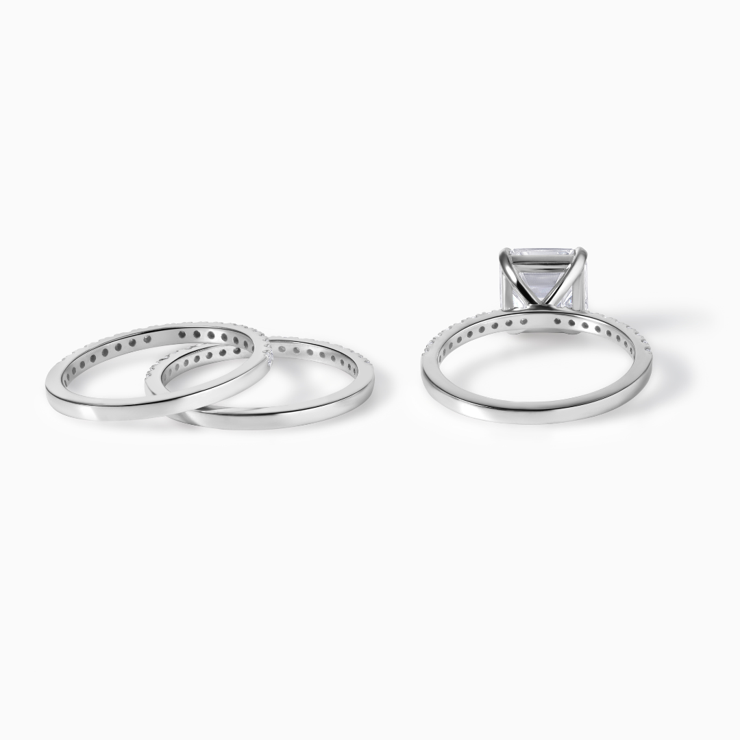 Asscher Moissanite Ring Silver Engagement Band Wedding Jewelry Bridal Accessory Elegant Statement Piece Square Cut Diamond Alternative Lab
