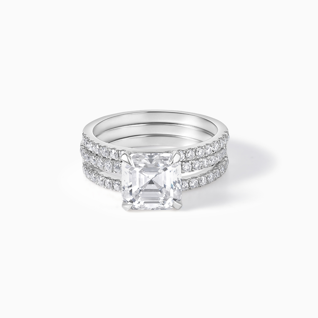 Asscher Moissanite Ring Silver Engagement Band Wedding Jewelry Bridal Accessory Elegant Statement Piece Square Cut Diamond Alternative Lab