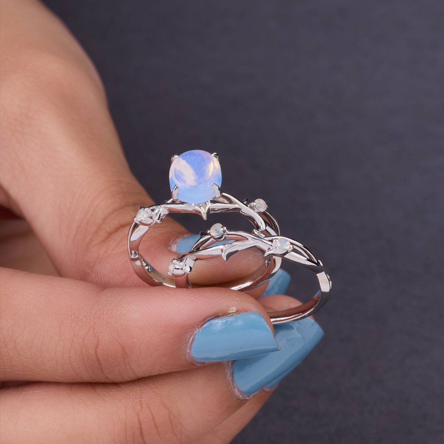 Moonstone Engagement Ring Set