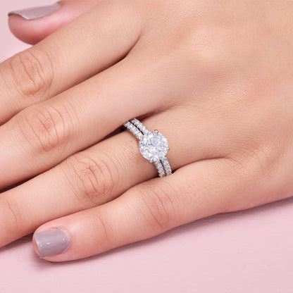 Sterling Silver Round Moissanite Engagement Ring Set – Bridal Solitaire Jewelry