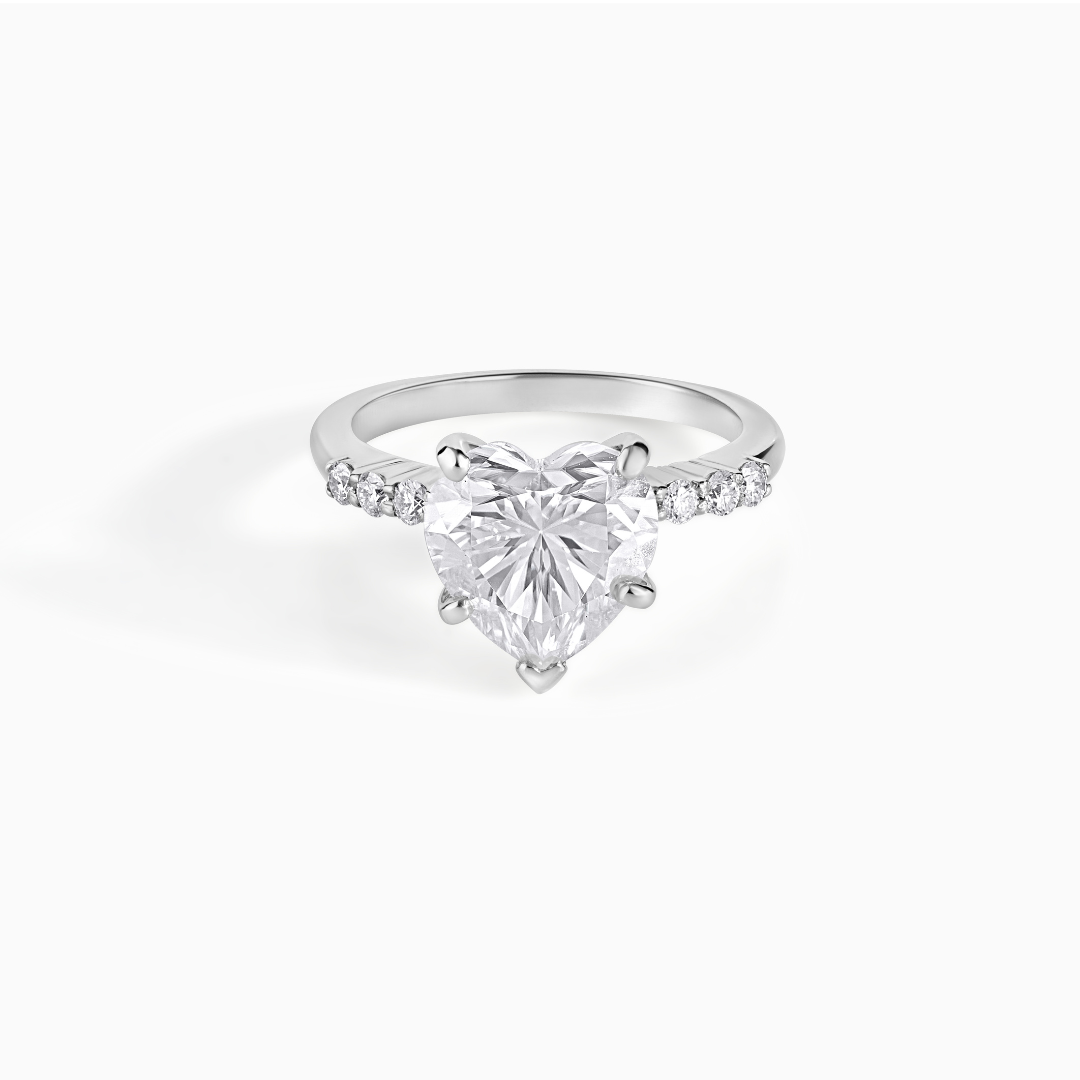 Heart Moissanite Engagement Ring Sterling Silver Diamond Alternative Wedding Band Dainty Elegant
