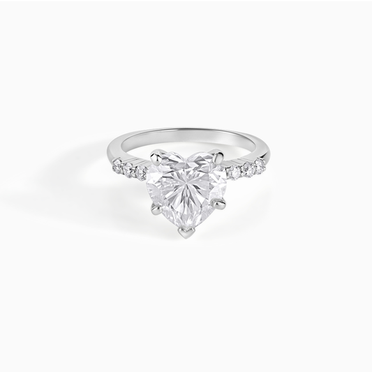 Heart Moissanite Engagement Ring Sterling Silver Diamond Alternative Wedding Band Dainty Elegant